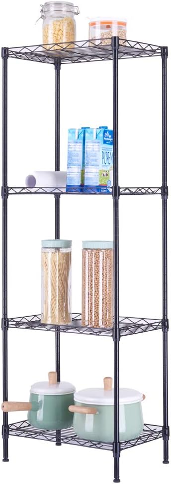 4 Tier Storage Racks Shelving, Heavy Steel Pantry Shelves, Adjustable Wire Shelving Rack, Suitable for Garage, Kitchen, Bathroom, Office, 16" W x 12" D x 50" H, Black