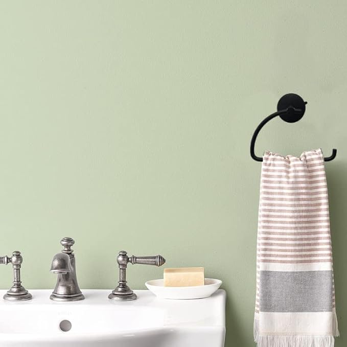 DGYB Suction Cup Hand Towel Ring Black Hand Towel Holder for Bathroom Wall SUS 304 Stainless Steel Kitchen Towel Hanger