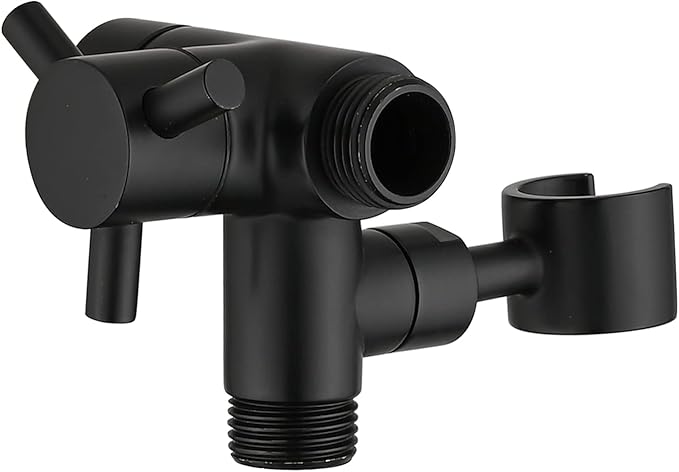 PDPBath Solid Brass 3 Way Shower Arm Diverter Valve with Handheld Holder for Dual Shower Heads with G1/2 Universal Connection - Matte Black
