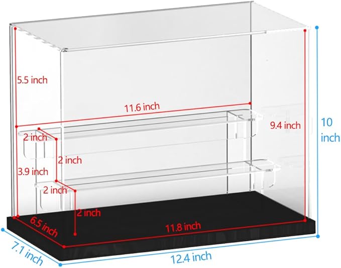 Choowin 3 Tier Clear Acrylic Display Case for Collectibles, Mini Figures, Pop Mart, Labubu, Sonny Angel, Smiski - Assemble Dustproof Acrylic Display Box with Door, Stand (Black Base, Clear Step)