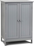 Tangkula Freestanding Storage Cabinet with Double Doors and Shelf, Modern Home Furniture, Wooden Organizer for Living Room and Bathroom, Grey