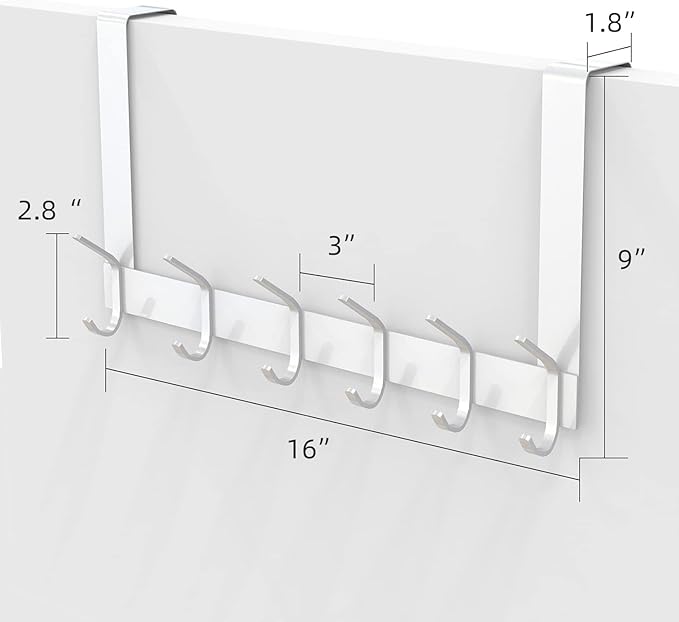 DOKU Over The Door Hook, Heavy Duty Over Door Hanger Holder for Coat Robe Hat Clothe Towels Hanging, Bathroom Organizer Towel Rack 12 Hooks, White