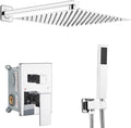 Shower Faucet Set Complete, Wall Mount Shower System for Bathroom 12 Inch High-Pressure Rainfall Shower with Handheld, Rough-in Valve Body and Trim Kit, Polished Chrome