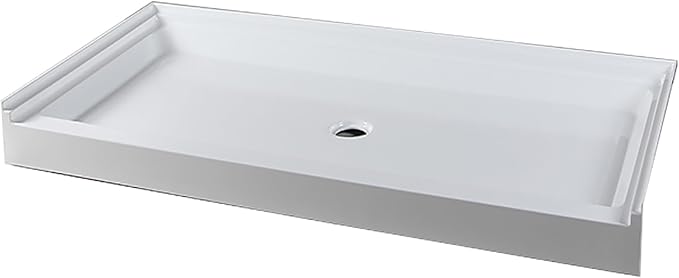 Westbrass SP6036WP-50 60" x 36" 3-Wall Shower Pan with Plastic Center Drain and 4-1/4" Cross Grid Brass Drain Cover, Powder Coat White