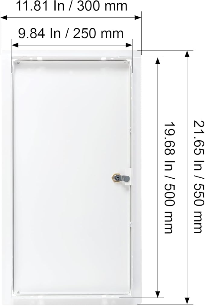 10" x 20" Lockable White Metal Access Panel. Service Shaft Door Panel with Key. Plumbing, Electricity, Heating, Alarm Wall Access Panel for Drywall. Bathroom Services Access Hole Cover.