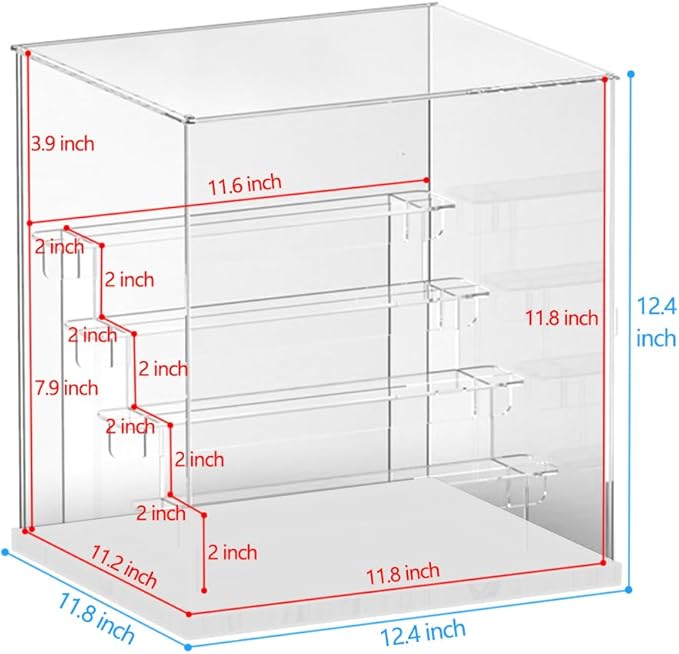 Choowin 5 Tier Clear Acrylic Display Case for Collectibles, Mini Figures, Pop Mart, Labubu, Sonny Angel, Smiski - Assemble Dustproof Acrylic Display Box with Door, Stand (White Base, Clear Step)