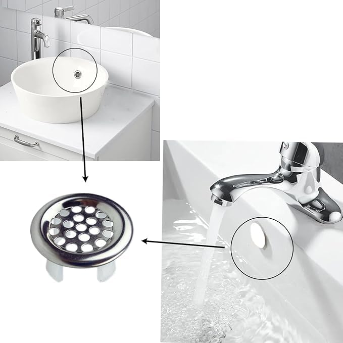 4 Pack Sink Overflow Trim-Ring Stainless Steel Bathroom Kitchen Basin Hole Insert, Honeycomb Round Cap (Silver)