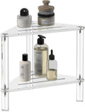 Corner Shower Caddy, 2 Tier Acrylic Bathroom Corner Shelf Clear Standing Shower Shelves Countertop Floor Rack Stand for Kitchen Bathroom