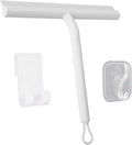 Squeegee for Shower Glass Doors, Resilient Loop - No-Drill & Adhesive Hook, Silicone Shower Squeegee with Stainless Steel Core, Cleaning Tool for Home, Kitchen, Bathroom & Car - White