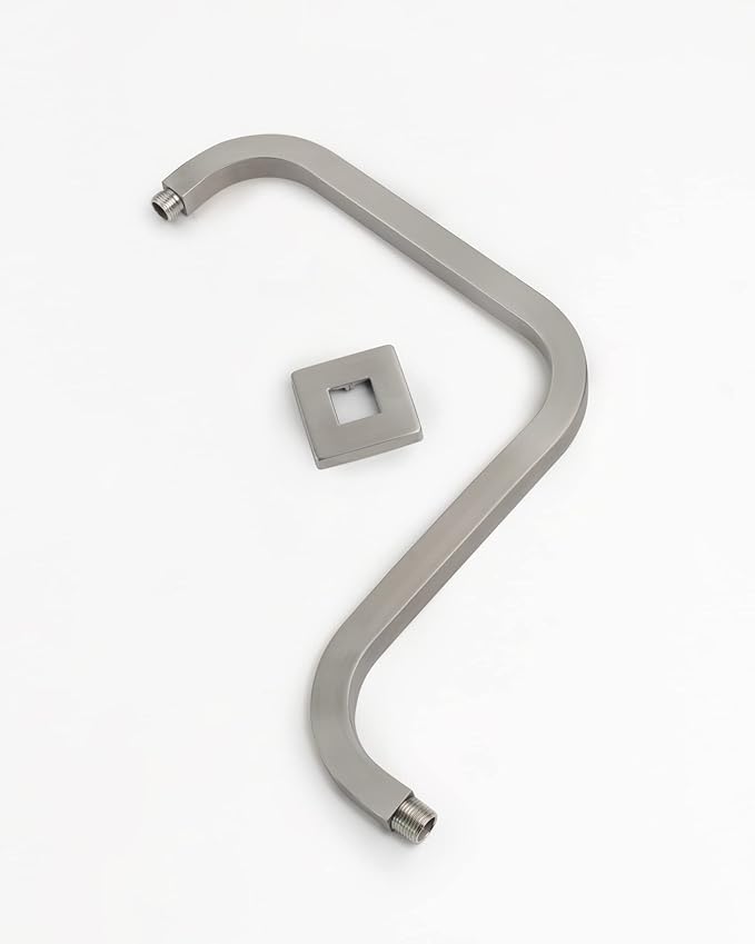 PHASAT S Shaped Square Shower Arm with Flange,High Rise Shower Head Extension Arm Brushed Nickel,PU9L03