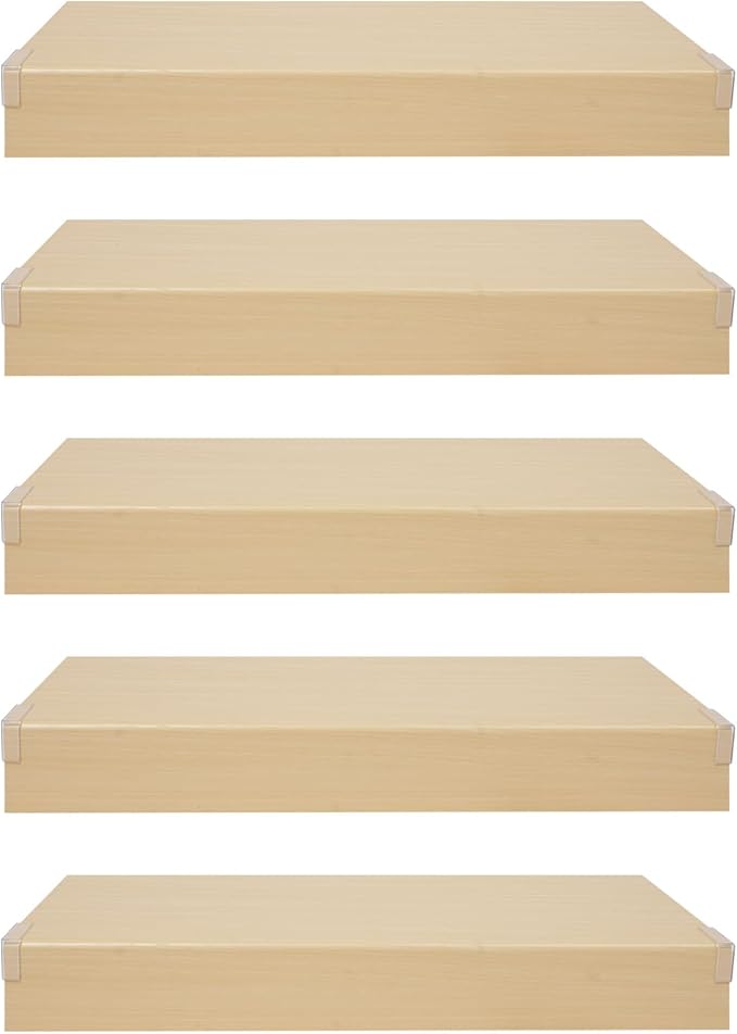 33 Inch Floating Shelves for Wall, 16 Inch Deep Hanging Shelf, Large Display & Storage Shelf for Bathroom, Bedroom, Living Room, Set of 5 (Light Wood Color, 24 Inch)