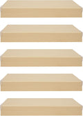 33 Inch Floating Shelves for Wall, 16 Inch Deep Hanging Shelf, Large Display & Storage Shelf for Bathroom, Bedroom, Living Room, Set of 5 (Light Wood Color, 24 Inch)