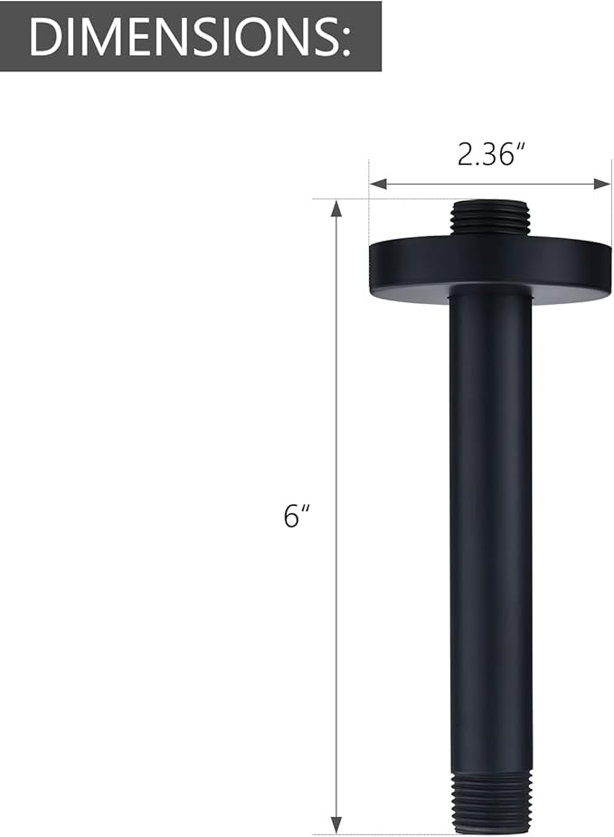 RP61058-BL Replacement for 6 inches Anti-leakage Ceiling Wall Mounted Shower Arm and Flanged for American Standard, Matte Black