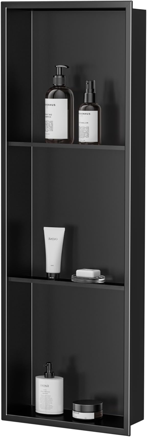 Neodrain 3-Tier 12X36 Inch Recessed Shower Niche Tile Ready, Matte Black Stainless NO Tile Needed Wall Niche for Shower & Bathroom Storage, Waterproof Bath Organizer