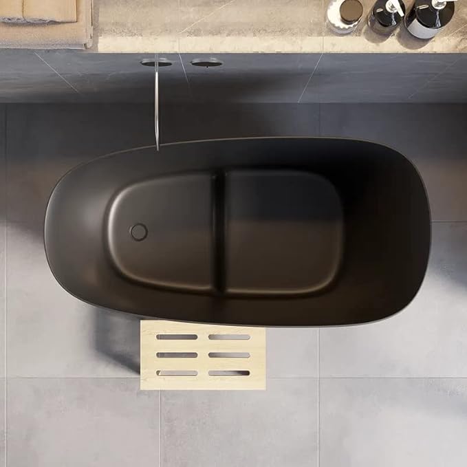 47" Freestanding Soaking Bathtub Modern Oblique Deep Stone Resin Japanese Soaking Bathtub in Matte Black