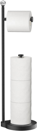 Toilet Paper Holder for Bathroom, Heavy Weighted Metal Free Standing Toilet Paper Storage with Crystal Ball, Toilet Paper Stand for Bathroom Accessories, Matte Black [Holds MEGA Rolls]