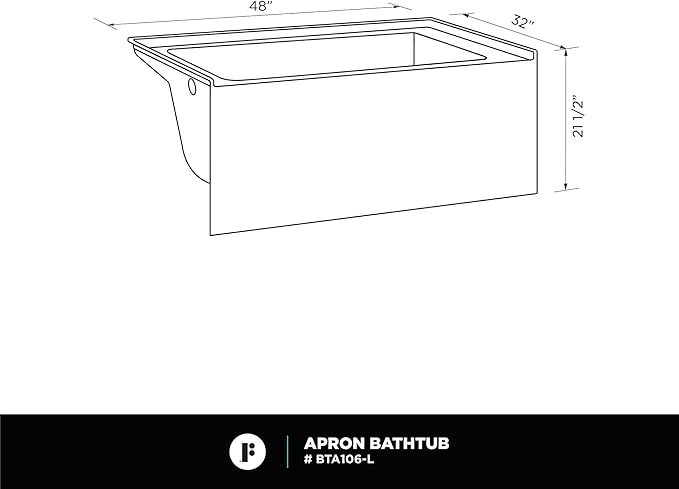 Fine Fixtures Acrylic, Fiberglass Alcove Soaking Bathtub with Integral Apron Front - Drain Included (48" x 32", Left Hand, White)