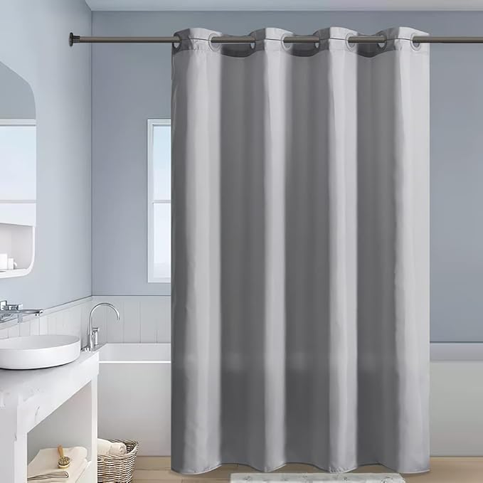 Furlinic Light Grey No Hook Small Stall Shower Curtain 48x78 Inch,Half Narrow Size Polyester Fabric Bathroom Curtains with 6 Plastic Split Grommets,Hotel Quality Waterproof Washable Bath Curtain