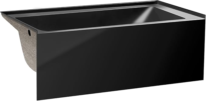 Fine Fixtures Acrylic, Fiberglass Alcove Soaking Bathtub with Integral Apron Front in Glossy Black - Left Hand Drain, 60" x 30"