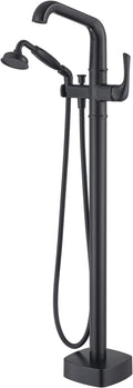 Luxury Free Standing Tub Faucet, Classic Brass Freestanding Bathtub Faucet, Lexdale Bathroom Floor Mount Tub Filler with handheld Sprayer Supply Lines Included Matte Black (LD8911-BK)