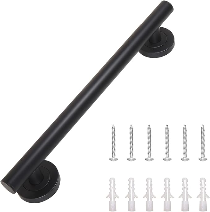 Lava Odoro Shower Grab Bar, Modern Stainless Steel Handicap Grab Bar for Bathtubs and Showers, Shower Safety Bar for Seniors Disabled, ADA-Compliant (Matte Black, 12 Inch)