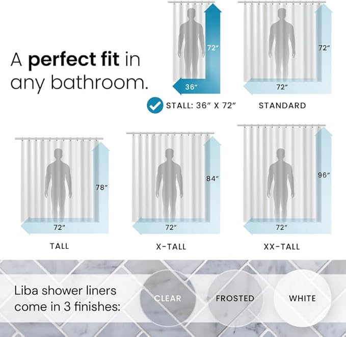 LiBa Waterproof Plastic Shower Curtain - Bathroom Shower Curtain Premium PEVA Non-Toxic with Rust Proof Grommets Frosted 8G Bathroom Accessories 36x72 - Frosted