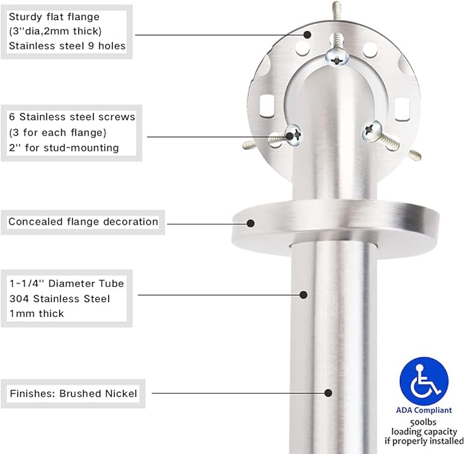 Stainless Steel Bathroom Safety Shower Grab Bar, Anti Slip Bathtubs Grab Bars,Toilet Assist Saft Handle Handrail ADA Compliant 500lbs for Handicap Elderly Senior (Brushed, 18 inches)