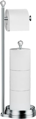 Toilet Paper Holder for Bathroom, Heavy Weighted Metal Free Standing Toilet Paper Holder Stand with Crystal Ball, Toilet Paper Roll Stand for Bathroom Accessories