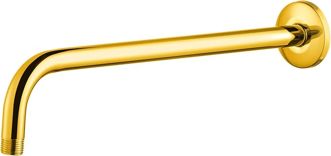 OFFO Shower Arm with Flange, 12 in Bright Gold Wall Mount Replacement Angle Shower Head Arm Wall-Mounted For Fixed Shower Head & Handheld Showerhead