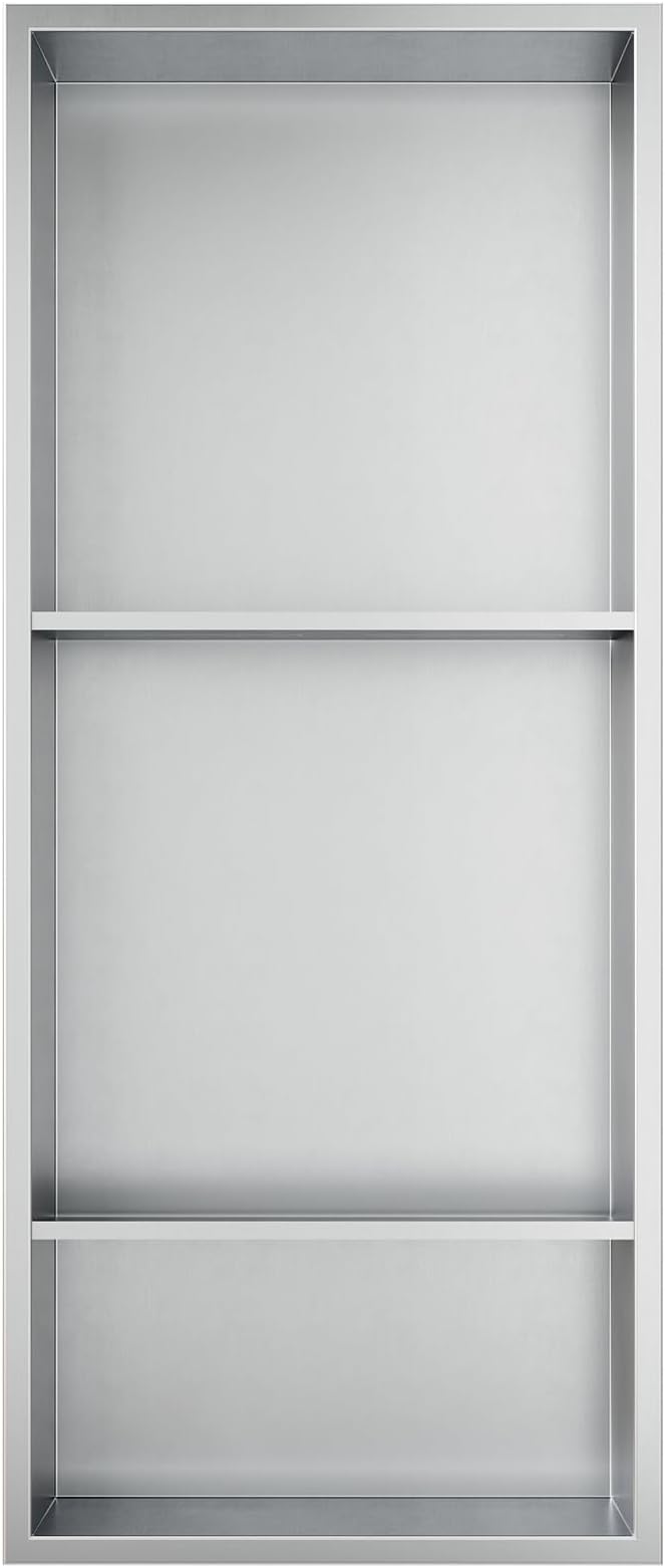 Neodrain 12X30 Inch Brushed Three Layers Stainless Steel Shower Niche, NO Tile Needed Recessed Niche Shelf for Bathroom Storage, 3-Tier Recessed Built-in Wall Niche