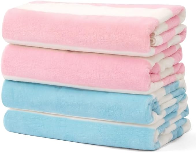 Touchat Beach Towel Oversized,Super Absorbent Sand Free Thick Microfiber Beach Towel (Pink 2Pack + Blue 2Pack, 30”x60“)