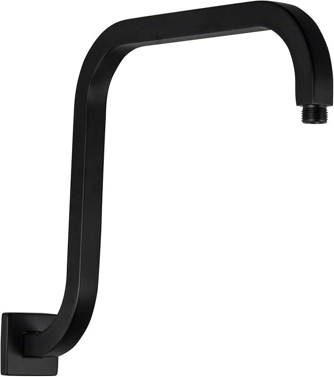 PHASAT S Shaped Square Shower Arm with Flange,High Rise Shower Head Extension Arm Matte Black,PU9H03