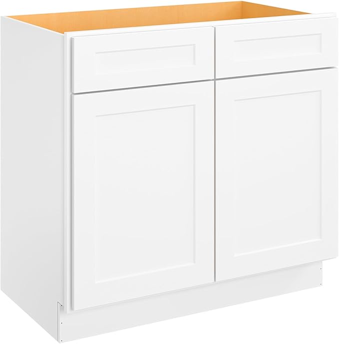 ROOMTEC Bathroom Cabinet, 36'' Free Standing Single Bathroom Vanity with 2 False Drawers and 2 Doors,Morden Bathroom Sink Vanity Storage Cabinet, Shaker White