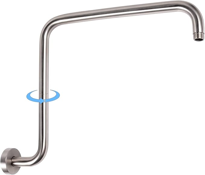PHASAT S Shaped Shower Arm,Shower Arm Extension Brushed Nickel,High Rise Shower Arm with Flange,Shower Head Extension Arm,PU9L01-M