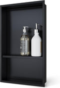 No Tile Needed Matte Black Shower Niche Insert – Retrofit Waterproof 304 Stainless, Sloped Base, 12''×20''(13×6) Recessed Shelf for Contractor Remodel Showers