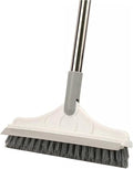 2 in 1 Cleaning Floor Scrub Brush Floor Brush Scrubber New Upgraded 53.5" Long Handle Grout Brush Scrape V-Shape Stiff Bristle Cleaning Brush with Squeegee 120°Rotating Tile Brush for Bathroom