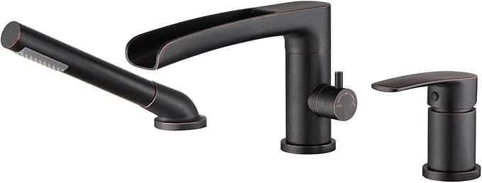 Waterfall Roman Tub Faucet Oil Rubbed Bronze Deck Mount Bathtub Faucets Brass Tub Filler Bathroom Faucets with Hand Shower