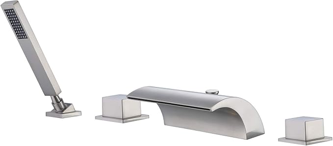 sumerain Waterfall Bathtub Faucet Brushed Nickel with Sprayer, Tub Spout with Diverter