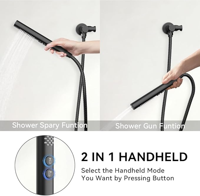 Shower Systems STARBATH 12+6" Round Dual Rainfall Shower Head with Handheld Spray for Two People, Wall Mounted 3 Way Rain Shower Faucet Sets Complete, Included Valve and Trim Kit, Matte Black