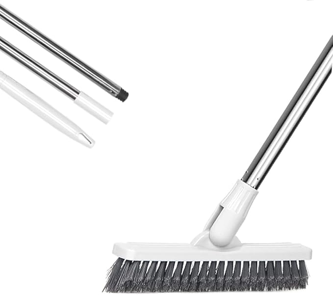 LandHope Grout Brush with Long Handle 50inches Grout Cleaner for Tile Floors Crevice Floor Scrub Brush 120° Rotatable Bathtub Clean Tool Grout Scrubber Indoor Kitchen Shower for Hard to Reach Areas