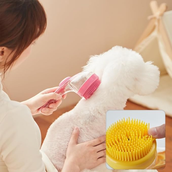Pet Bath Brush with Silicone Bristles – Grooming Massage Tool with Liquid Dispenser for Wet & Dry Use – Deep Cleaning Portable Brush for Dogs and Cats (Green)