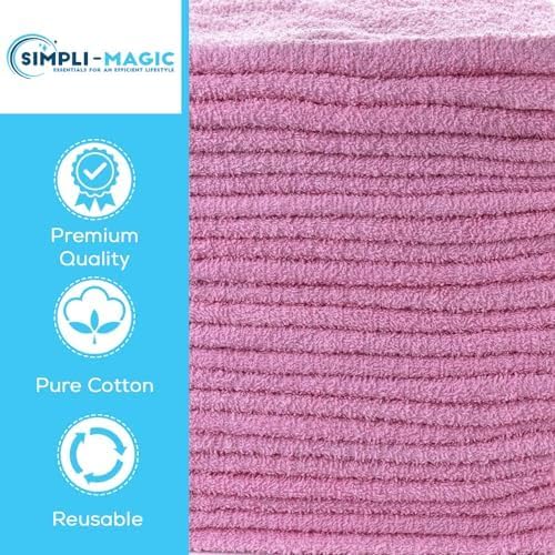 SIMPLI-MAGIC Cotton Hand Towels 16"x27" (12 Pack) – Soft Towels for Bathroom, Kitchen, Salon & Gym (Pink)