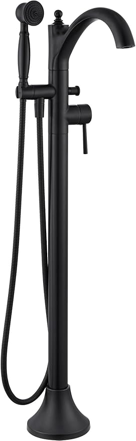 Freestanding Bathtub Faucet, Matte Black Classic Free Standing Tub Faucet with Vintage Handheld Sprayer High Flow Max 7.04GPM Floor Mounted Tub Filler (WT-9002BK)