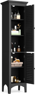 Tangkula 63" Tall Bathroom Storage Cabinet, Freestanding Narrow Linen Tower with Adjustable Shelf, Modern Slim Floor Cabinet with 2 Doors for Bathroom, Living Room, Kitchen (Black)