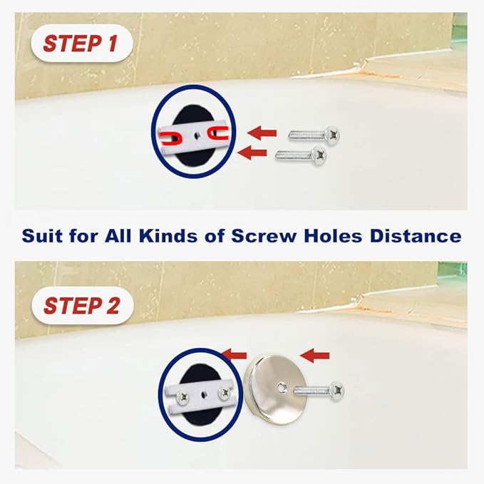 Single Hole Bathtub Drain Overflow Plate - Overflow Drain Cover | Tub Drain Cover with Three Matching Screws/Bathtub Overflow Drain Cover with Adapter (Brushed Nickel)