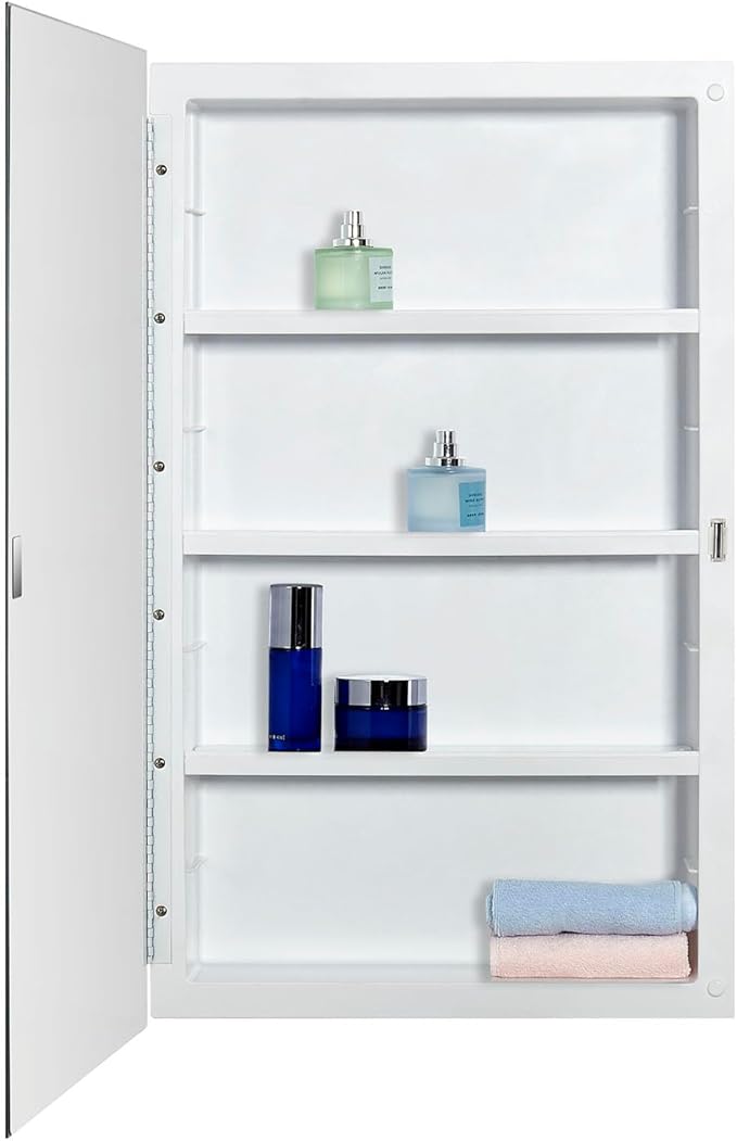 Plastic Medicine Mirror Cabinet for Bathroom 16 x 26 inch, Surface and Recessed Mount