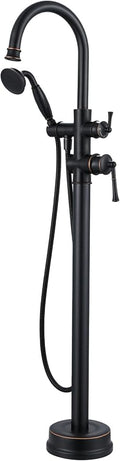 Freestanding Tub Faucet, Floor Mount Tub Faucet Oil Rubbed Bronze High Flow Tub Filler, Roman Tub Faucet with Antique Handheld, Swivel Gooseneck Spout Shower Mixer Taps (B2311-ORB)