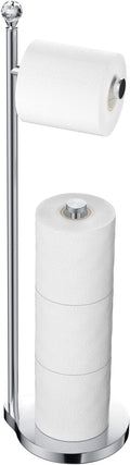 Toilet Paper Holder for Bathroom, Heavy Weighted Metal Free Standing Toilet Paper Storage with Crystal Ball, Toilet Paper Stand for Bathroom Accessories, Polished Chrome [Holds MEGA Rolls]