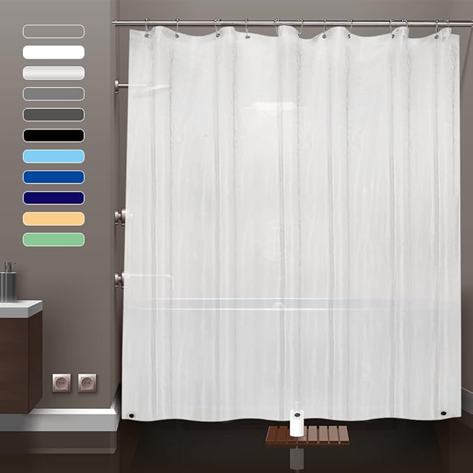 Frosted Plastic Shower Curtain Liner, 72x72 Inch Thin Lightweight Plastic Semi-Transparent Bathroom Shower Showroom Inner Curtain with Rustproof Metal Grommet Holes and Weighted Magnets