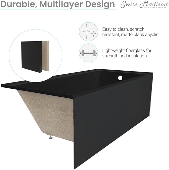 Voltaire 48" X 32" Right-Hand Drain Alcove Bathtub with Apron in Matte Black